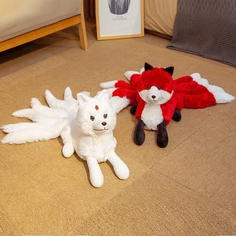 1PC Nette Weiche Weiß Rot Neun Schwänze Fuchs Plüsch Spielzeug Kuscheltiere Neun-Tailed Fuchs Kyuubi Kitsune Puppen kreative Geschenke Für Mädchen