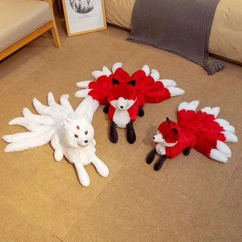 1PC Nette Weiche Weiß Rot Neun Schwänze Fuchs Plüsch Spielzeug Kuscheltiere Neun-Tailed Fuchs Kyuubi Kitsune Puppen kreative Geschenke Für Mädchen