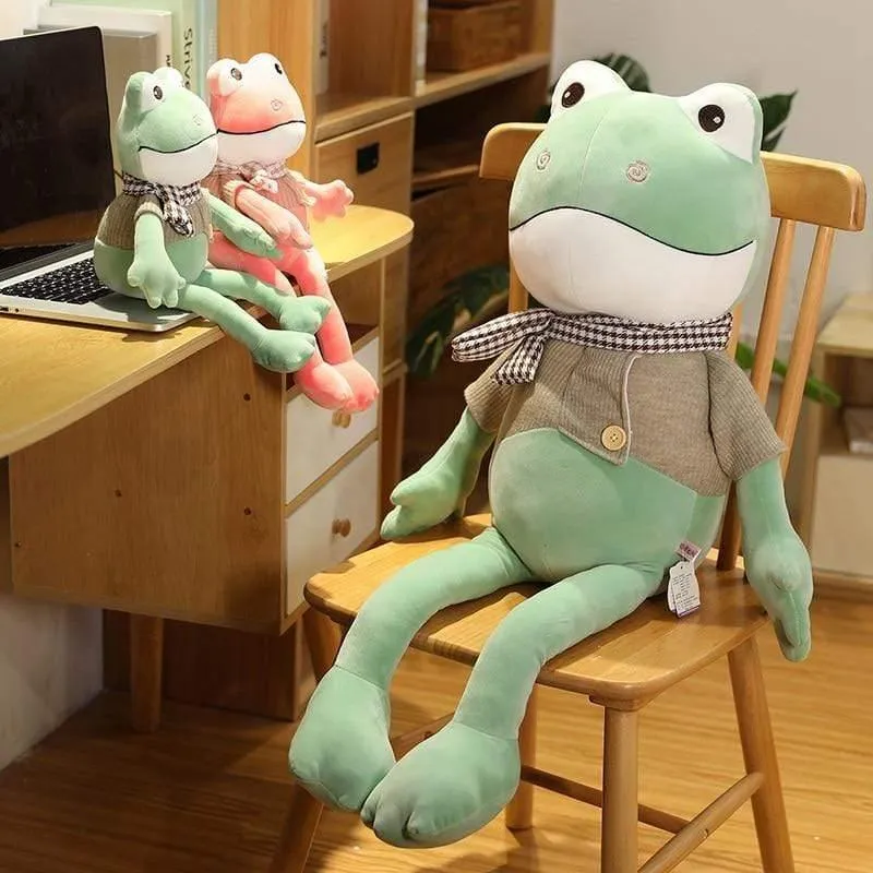 Kawii 38cm-90cm Lustiger Frosch mit langen Beinen und Schal Plüschtiere Weich Gefüllte Cartoon Tiere Puppe Kinder Begleiten Jungen Beste Geschenke