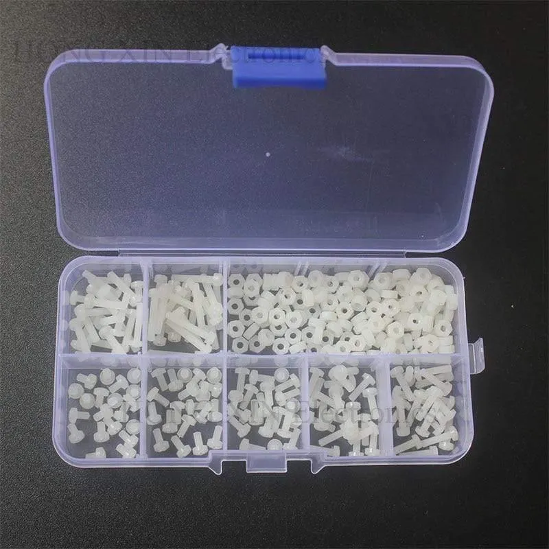 280PCS / Set Metric M2.5 Sortiment Nylonschrauben Schraubenmuttern Befestigungselement Weiß Kunststoff Nylon Schraubenmutter Set 7 Größen HEISS