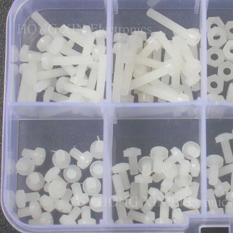 280PCS / Set Metric M2.5 Sortiment Nylonschrauben Schraubenmuttern Befestigungselement Weiß Kunststoff Nylon Schraubenmutter Set 7 Größen HEISS