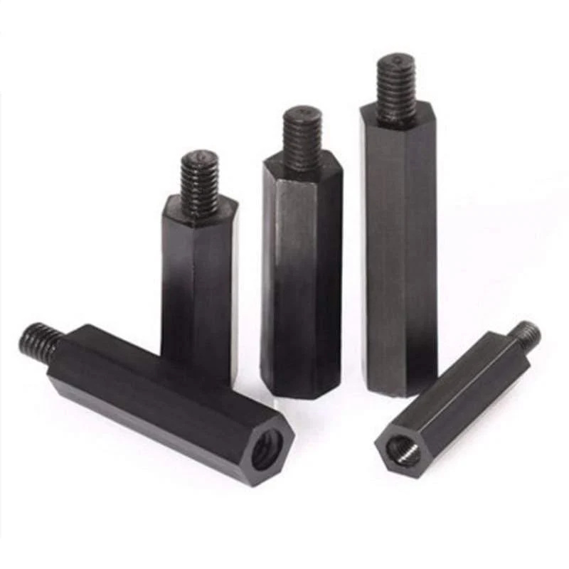 50 Stück / Los Schwarzer Nylon-Abstandshalter M2 M2.5 M3 M4 * L + 6 Männlicher bis weiblicher Nylon-Kunststoffabstandshalter Lange Sechskantmutter