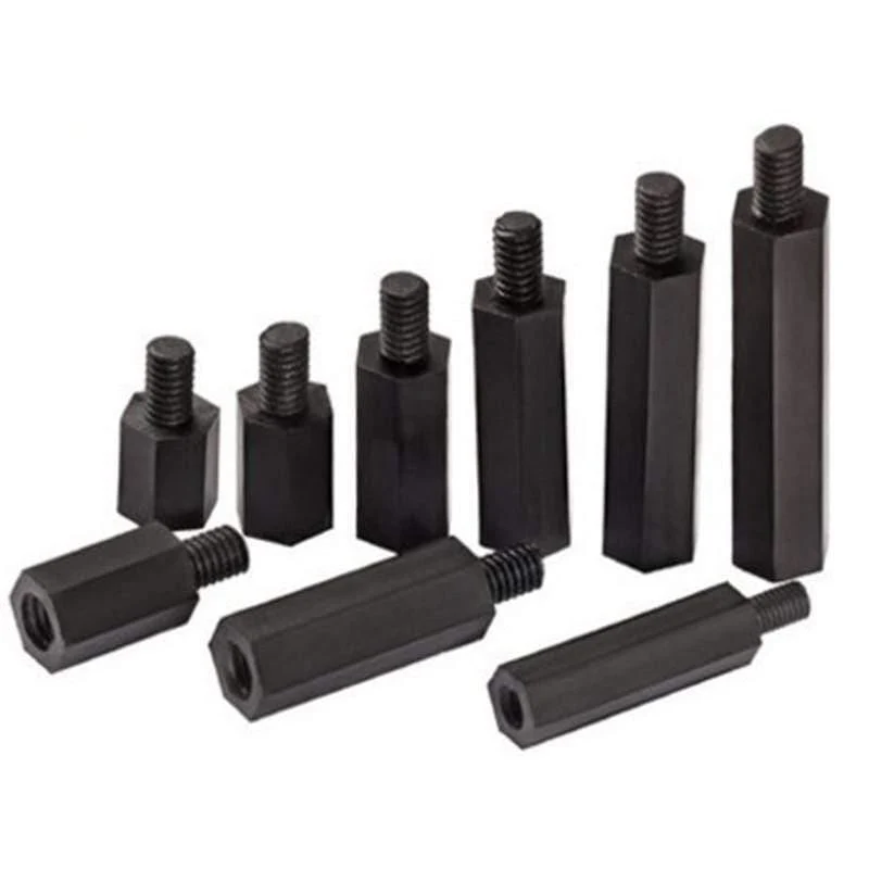 50 Stück / Los Schwarzer Nylon-Abstandshalter M2 M2.5 M3 M4 * L + 6 Männlicher bis weiblicher Nylon-Kunststoffabstandshalter Lange Sechskantmutter