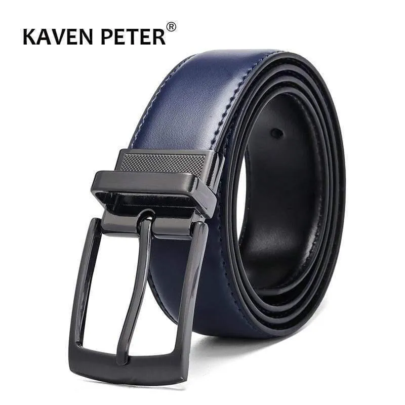 Mode Männlich Wendbarer Ledergürtel Herren Business Hosengürtel Echte Herren Ledergürtel Für Jeans Blau Dunkelbraun Schwarz