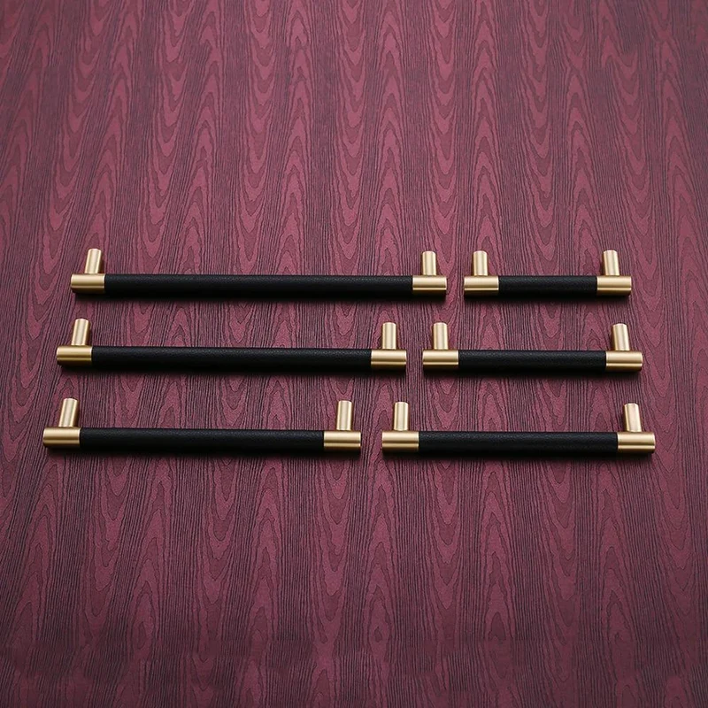 5 Stück Schrankgriffe aus massivem Messing für Schrank und Kleiderschrank, schwarz/braun, Leder-Hardware, Schubladen-Türgriffe, Wohnmöbel-Dekor