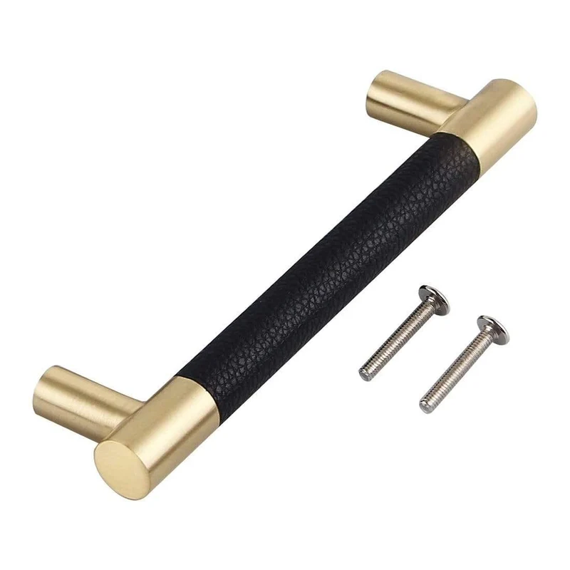 5 Stück Schrankgriffe aus massivem Messing für Schrank und Kleiderschrank, schwarz/braun, Leder-Hardware, Schubladen-Türgriffe, Wohnmöbel-Dekor