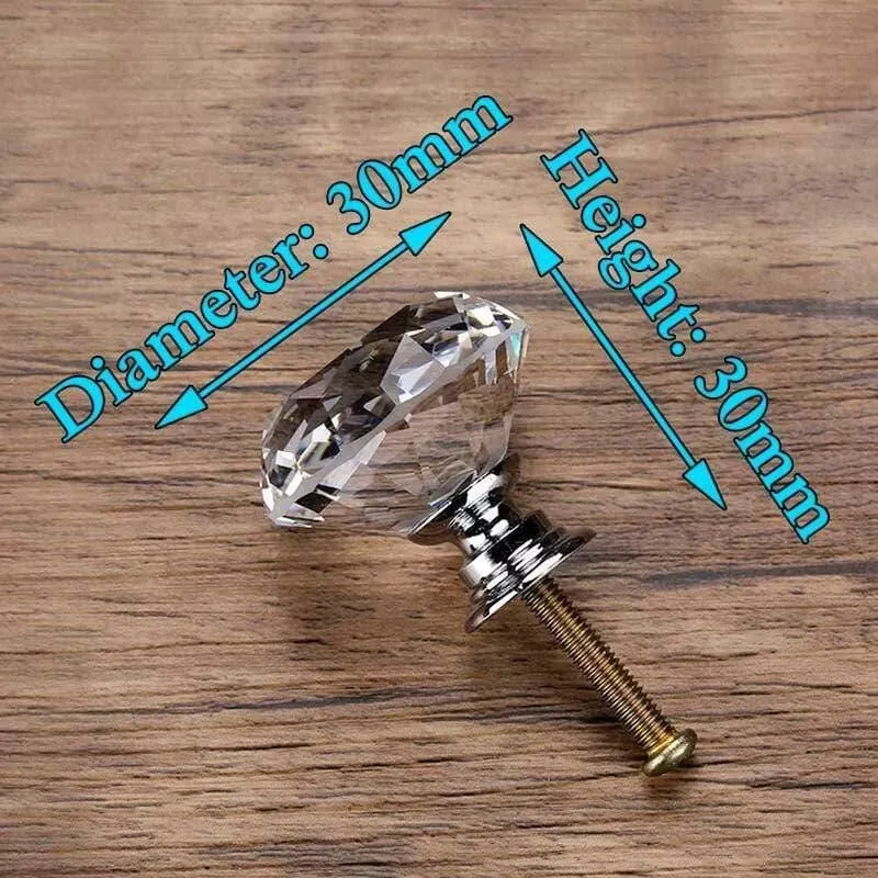 30mm Diamantform Design Kristallglas Knöpfe Schrank zieht Schubladenknöpfe Küchenschrank Griffe Möbelgriff Hardware
