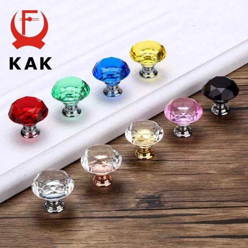 30mm Diamantform Design Kristallglas Knöpfe Schrank zieht Schubladenknöpfe Küchenschrank Griffe Möbelgriff Hardware