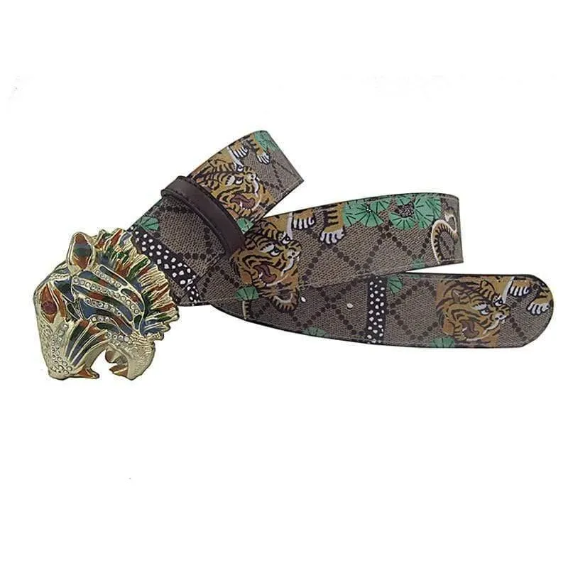 Western Strass Tiger Schnalle Tiger Print Leder Herren Gürtel Mode Jeans Causal Pants Herren Gürtel