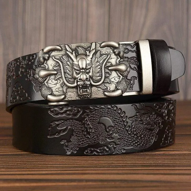 Herren Gürtel Echtes Leder Neu Hochwertige Rindsleder Handgefertigte Herren Taillenbänder Chinesischer Drache Gepresste Träger Männliche Designer Gürtel