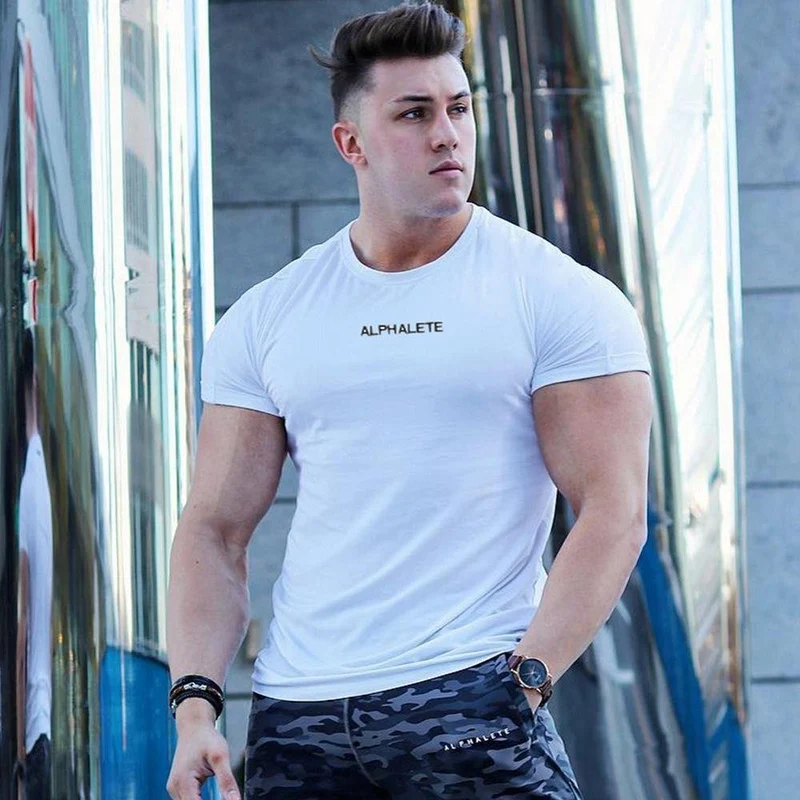 Kurzarm Skinny T-Shirt Herren Sommer Casual Cotton Tees T-Shirt Tops Männer Fitnessstudio Fitness Bodybuilding Crossfit Workout Kleidung