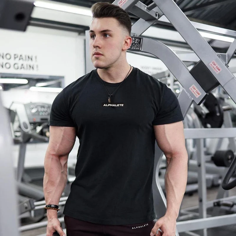 Kurzarm Skinny T-Shirt Herren Sommer Casual Cotton Tees T-Shirt Tops Männer Fitnessstudio Fitness Bodybuilding Crossfit Workout Kleidung