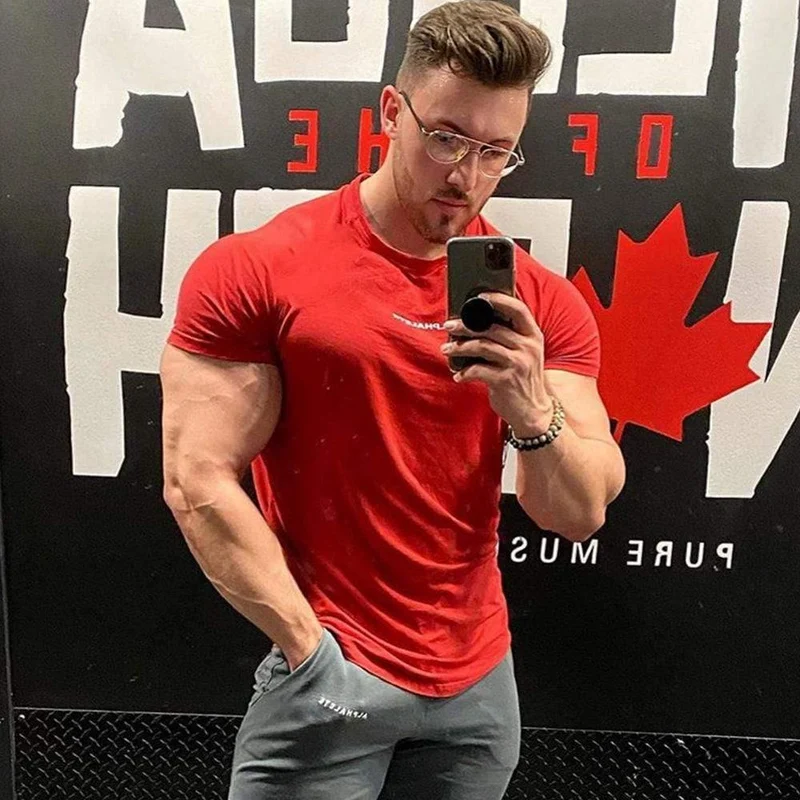 Kurzarm Skinny T-Shirt Herren Sommer Casual Cotton Tees T-Shirt Tops Männer Fitnessstudio Fitness Bodybuilding Crossfit Workout Kleidung