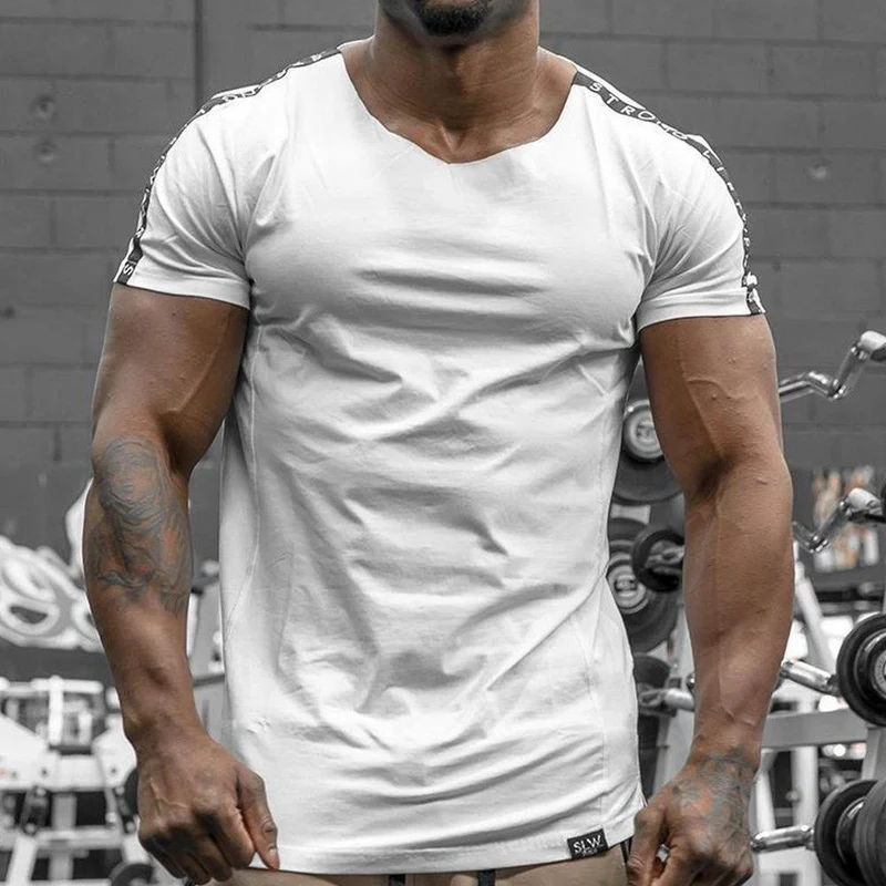 Lässige Baumwolle T-Shirt Männer Turnhallen Fitness Slim T-Shirt Sommer Kurzarm O-Ausschnitt Weiß Tee Tops Männlich Jogger Workout Brand Kleidung