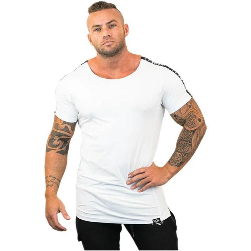 Lässige Baumwolle T-Shirt Männer Turnhallen Fitness Slim T-Shirt Sommer Kurzarm O-Ausschnitt Weiß Tee Tops Männlich Jogger Workout Brand Kleidung