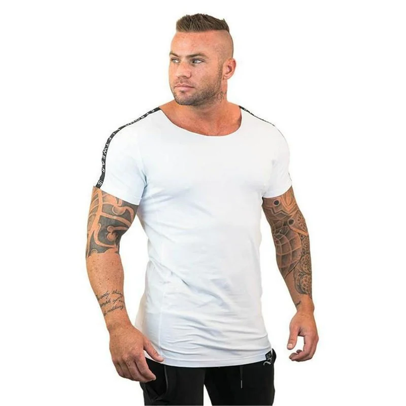 Lässige Baumwolle T-Shirt Männer Turnhallen Fitness Slim T-Shirt Sommer Kurzarm O-Ausschnitt Weiß Tee Tops Männlich Jogger Workout Brand Kleidung