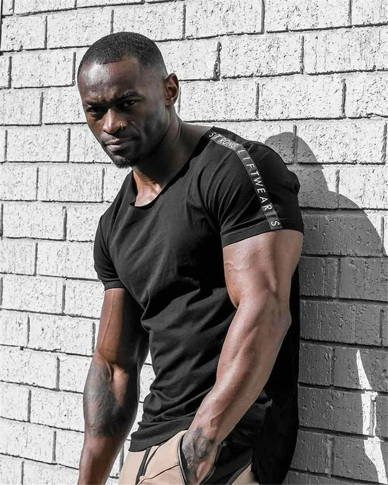 Lässige Baumwolle T-Shirt Männer Turnhallen Fitness Slim T-Shirt Sommer Kurzarm O-Ausschnitt Weiß Tee Tops Männlich Jogger Workout Brand Kleidung