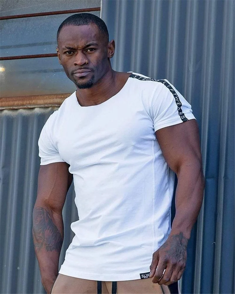 Lässige Baumwolle T-Shirt Männer Turnhallen Fitness Slim T-Shirt Sommer Kurzarm O-Ausschnitt Weiß Tee Tops Männlich Jogger Workout Brand Kleidung