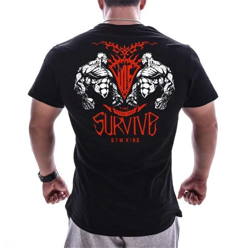 Männer Sommer Kurzarm Baumwolle T-Shirt Casual Print Schwarz T-Shirt Tops Männliche Turnhallen Fitness Bodybuilding Crossfit Markenkleidung
