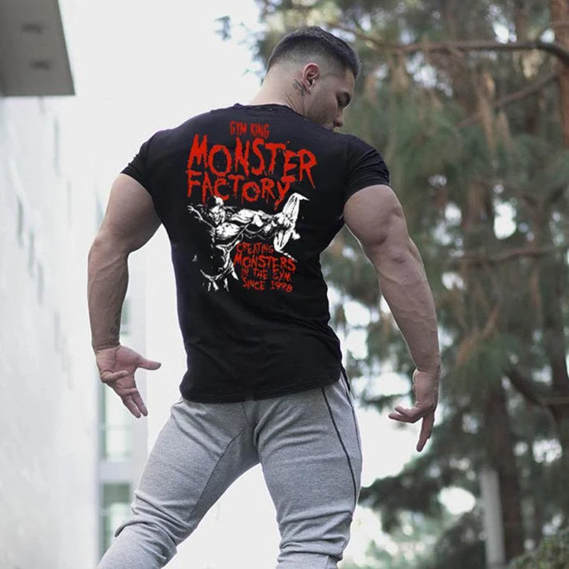Männer Sommer Kurzarm Baumwolle T-Shirt Casual Print Schwarz T-Shirt Tops Männliche Turnhallen Fitness Bodybuilding Crossfit Markenkleidung