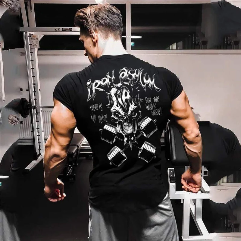 Männer Sommer Kurzarm Baumwolle T-Shirt Casual Print Schwarz T-Shirt Tops Männliche Turnhallen Fitness Bodybuilding Crossfit Markenkleidung