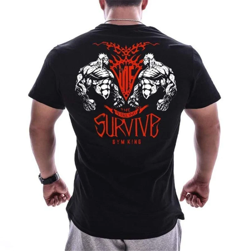 Männer Sommer Kurzarm Baumwolle T-Shirt Casual Print Schwarz T-Shirt Tops Männliche Turnhallen Fitness Bodybuilding Crossfit Markenkleidung