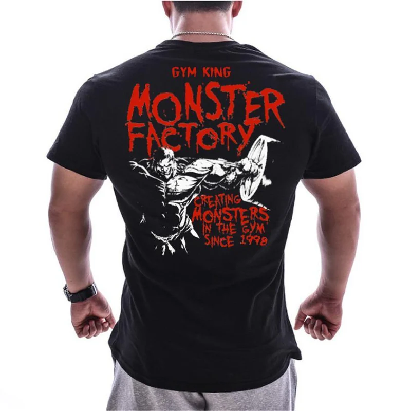 Männer Sommer Kurzarm Baumwolle T-Shirt Casual Print Schwarz T-Shirt Tops Männliche Turnhallen Fitness Bodybuilding Crossfit Markenkleidung