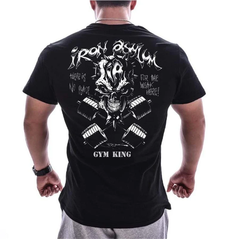 Männer Sommer Kurzarm Baumwolle T-Shirt Casual Print Schwarz T-Shirt Tops Männliche Turnhallen Fitness Bodybuilding Crossfit Markenkleidung