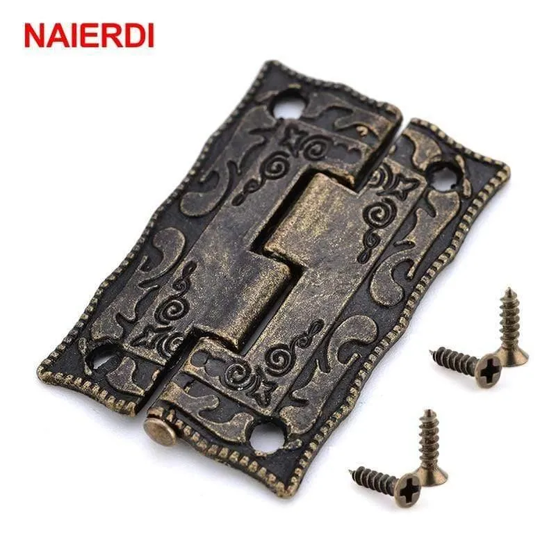 10PCS Antike Bronze Scharniere Schranktür Schublade Dekorative Mini Scharnier Für Schmuck Lagerung Holzkiste Möbel Hardware