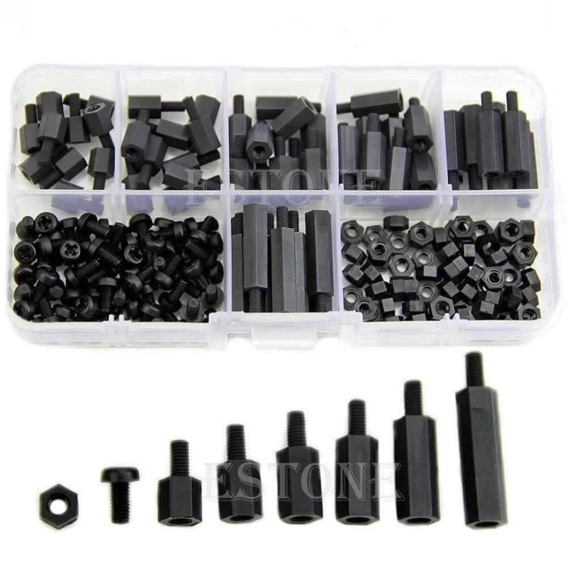 M3-Sechskant-MF-Abstandshalter/Schrauben/Muttern-Sortiment aus schwarzem Nylon, Abstandshalter