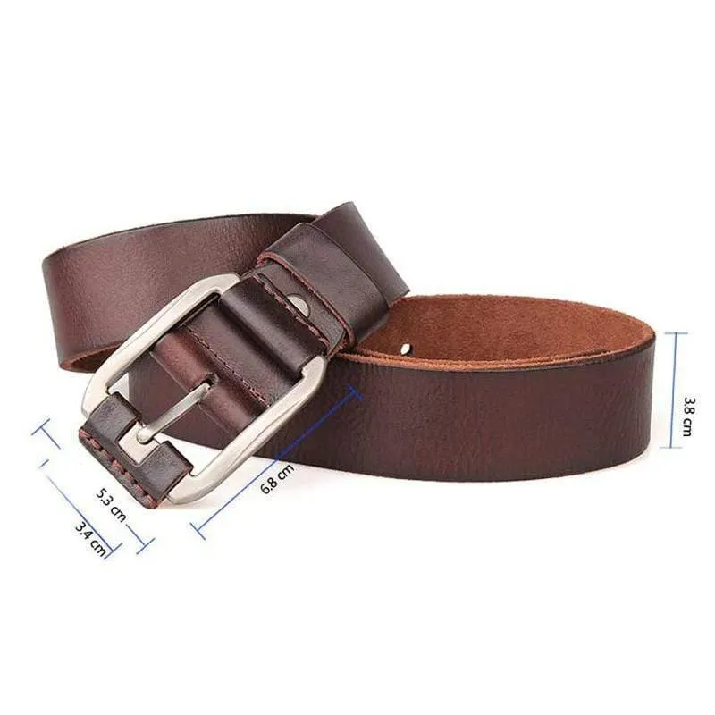 Designer-Gürtel für Herren, luxuriös, 100 % echtes, vollnarbiges, dickes Rindsleder, echtes Leder, Vintage-Stil, 3.8 cm, sportlich, maskulin, große Größe, weicher Gürtel 140