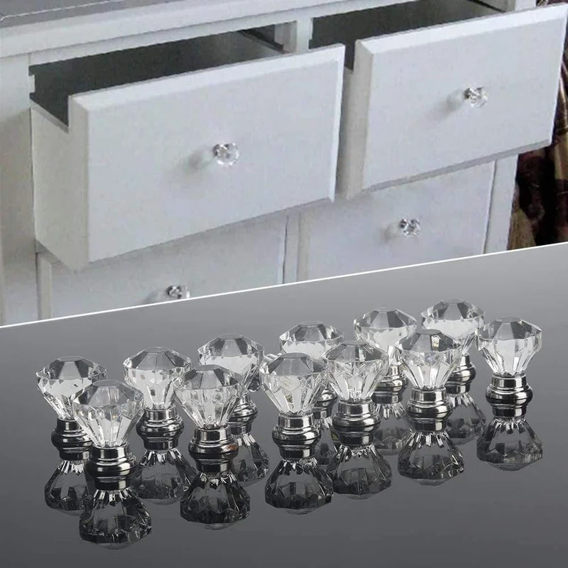 12 Stück klares Acryl, 30 mm, Rautenform, Schrank, Schublade, Griff, Knöpfe, brandneue Knöpfe und Kerzen für Möbelschubladen