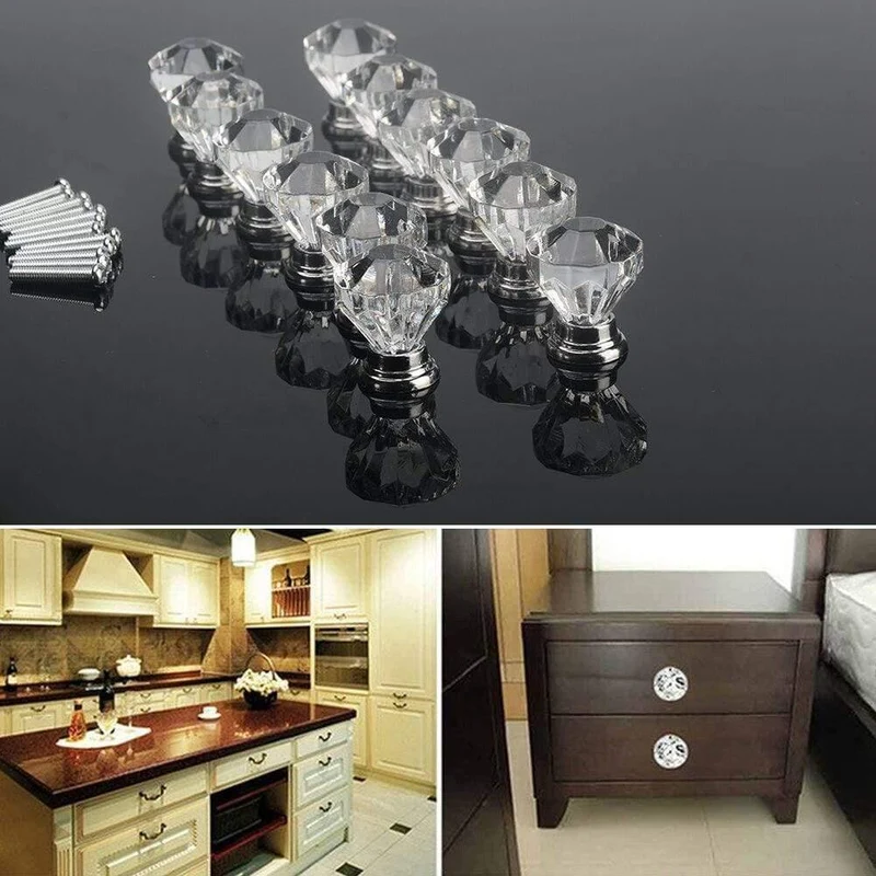 12 Stück klares Acryl, 30 mm, Rautenform, Schrank, Schublade, Griff, Knöpfe, brandneue Knöpfe und Kerzen für Möbelschubladen