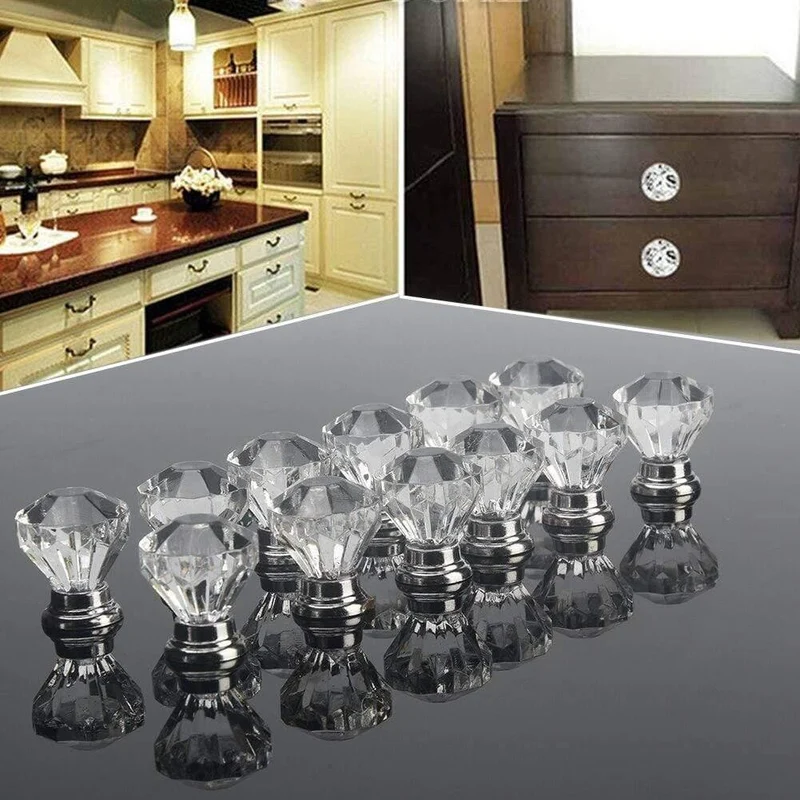 12 Stück klares Acryl, 30 mm, Rautenform, Schrank, Schublade, Griff, Knöpfe, brandneue Knöpfe und Kerzen für Möbelschubladen