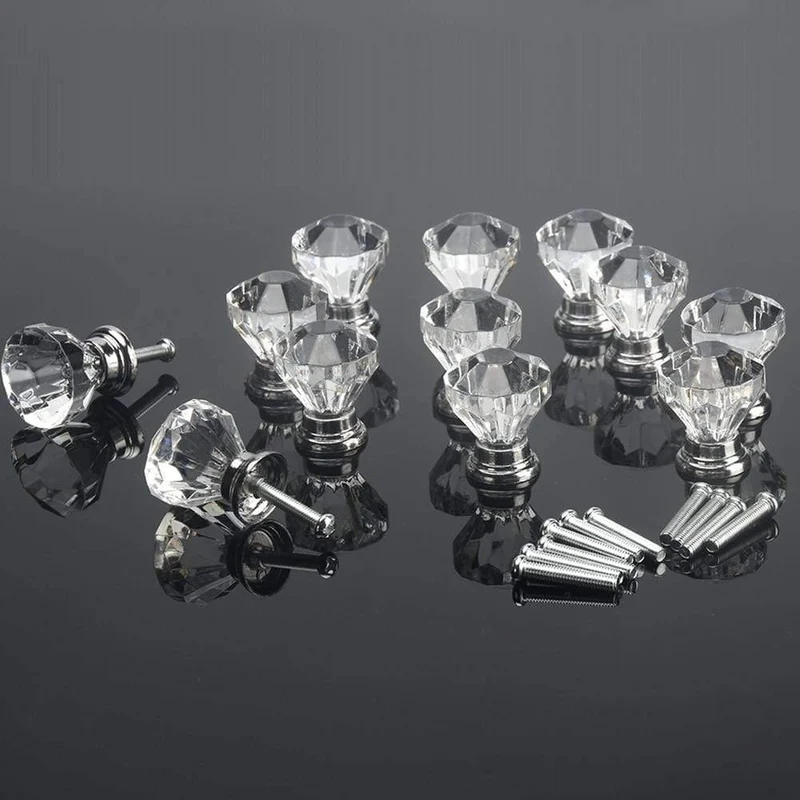 12 Stück klares Acryl, 30 mm, Rautenform, Schrank, Schublade, Griff, Knöpfe, brandneue Knöpfe und Kerzen für Möbelschubladen