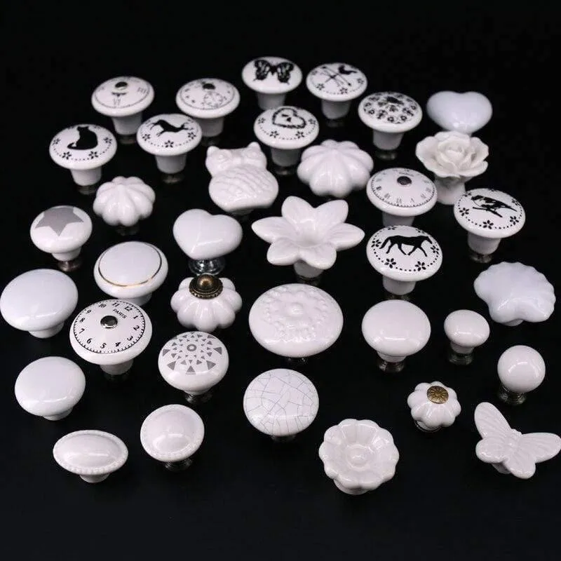1x Classic White Porzellan / Keramik Schublade Zugknopf Schrank Schrank Türgriff Knopf