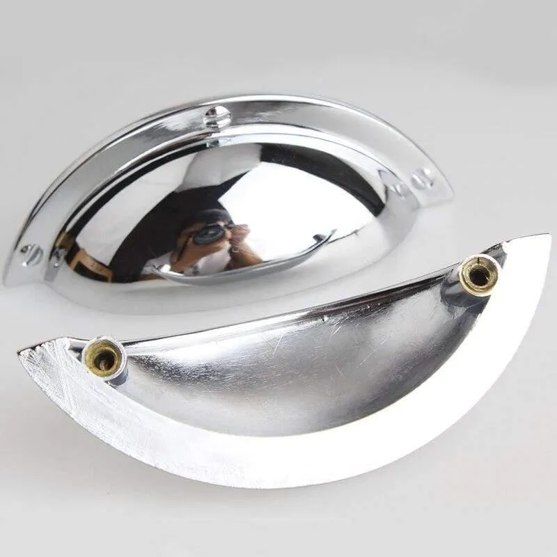 64mm Modern Simple Shiny Silver Cup Shell Schubladenschrank zieht Knöpfe 2.5 "Bright Chrome Dresser Schrank Griffknopf