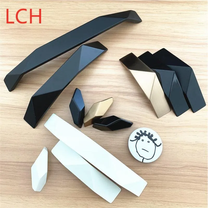 Design Matt Piano Black Massive Zinklegierung Lochabstand 32 mm 192 mm Geometrisches Design Moderner Stil Schrankgriff Türgriff