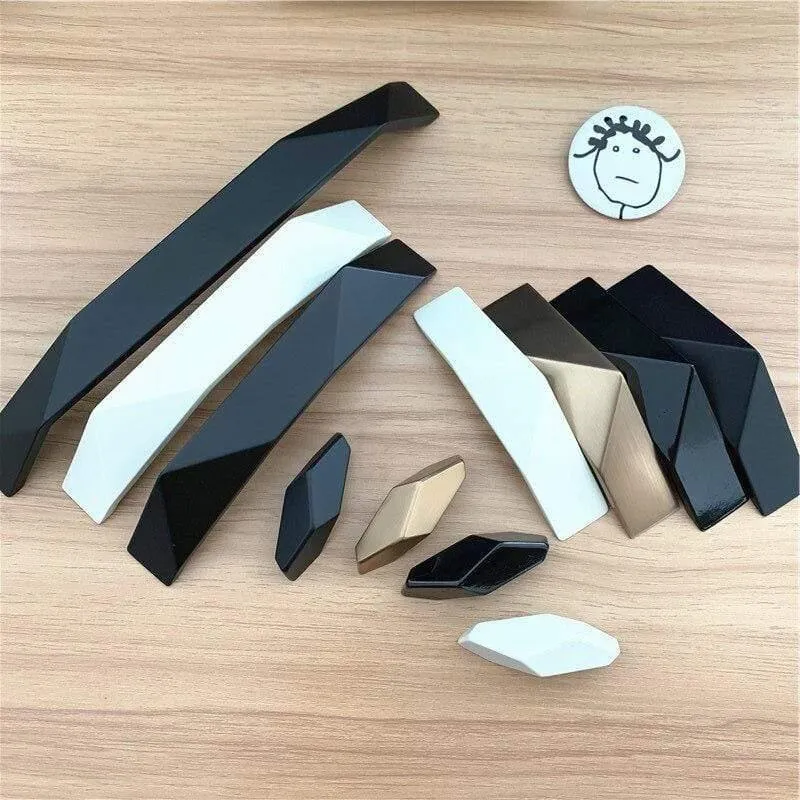 Design Matt Piano Black Massive Zinklegierung Lochabstand 32 mm 192 mm Geometrisches Design Moderner Stil Schrankgriff Türgriff