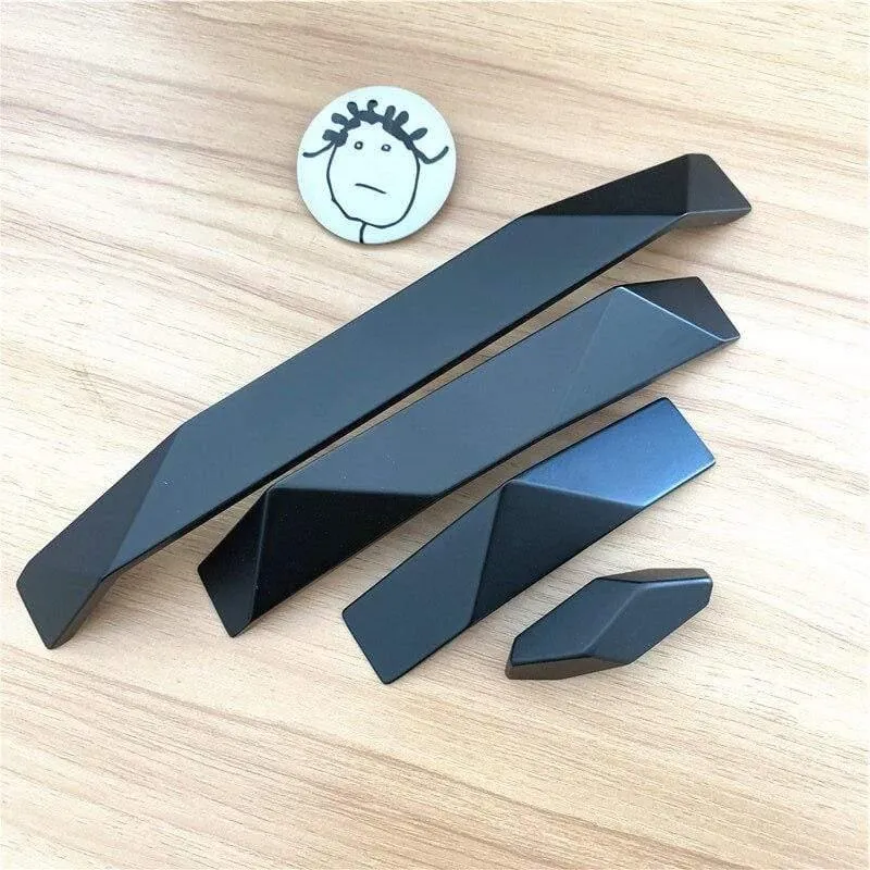 Design Matt Piano Black Massive Zinklegierung Lochabstand 32 mm 192 mm Geometrisches Design Moderner Stil Schrankgriff Türgriff