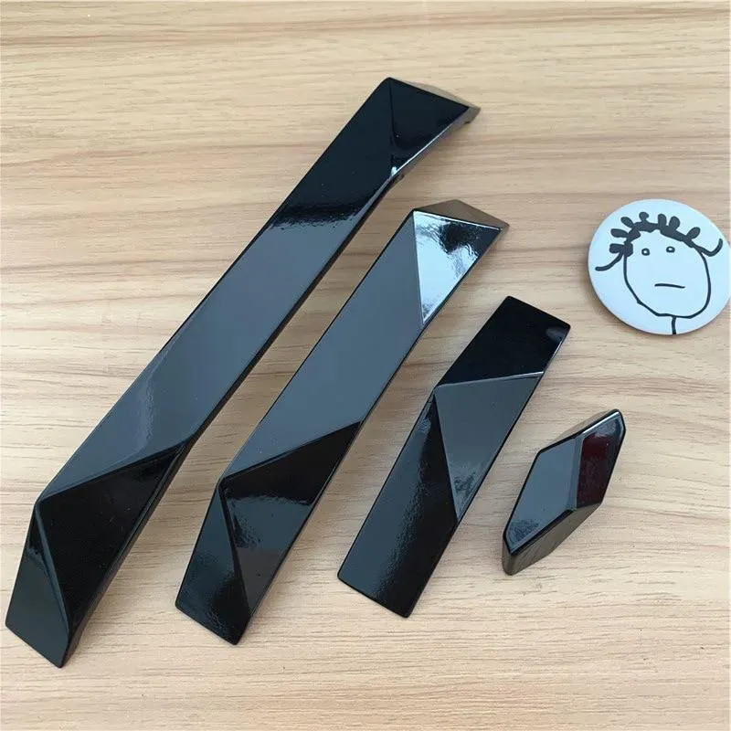 Design Matt Piano Black Massive Zinklegierung Lochabstand 32 mm 192 mm Geometrisches Design Moderner Stil Schrankgriff Türgriff