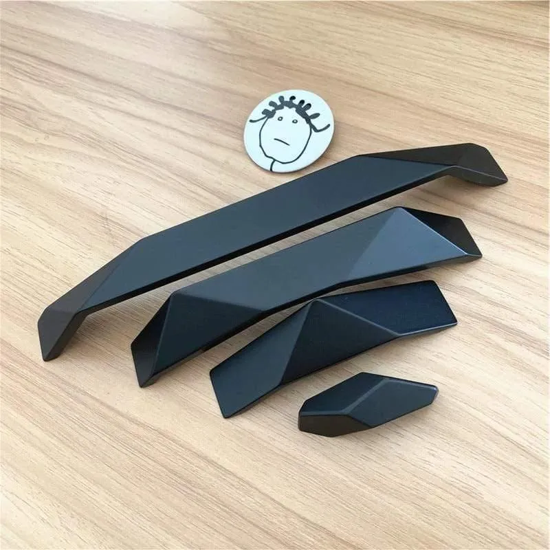 Design Matt Piano Black Massive Zinklegierung Lochabstand 32 mm 192 mm Geometrisches Design Moderner Stil Schrankgriff Türgriff