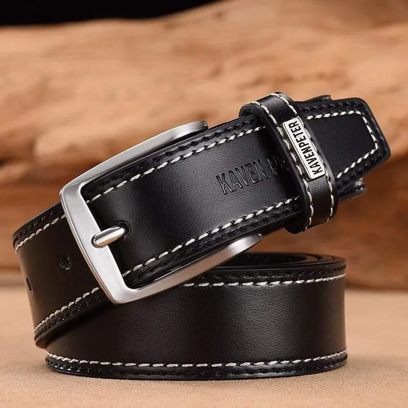 Herren Leder Hochwertige klassische Gürtel Legierung Dornschließe Herren Passende Jeans Business Rindsleder Gürtel Schwarze Farbe Dunkelbraune Farbe