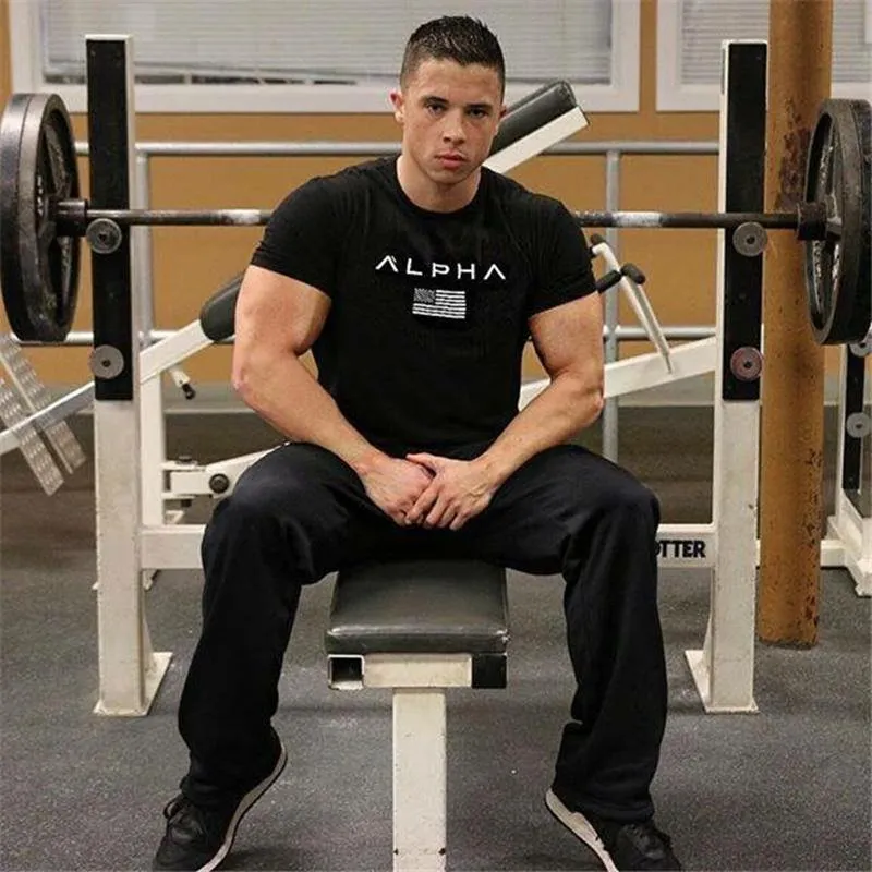 Männer Baumwolle Marke T-shirt Casual Mode Gedruckt Schwarz t-shirt Fitnessstudios Fitness Bodybuilding Workout Tees Tops Männlich Sommer Kleidung