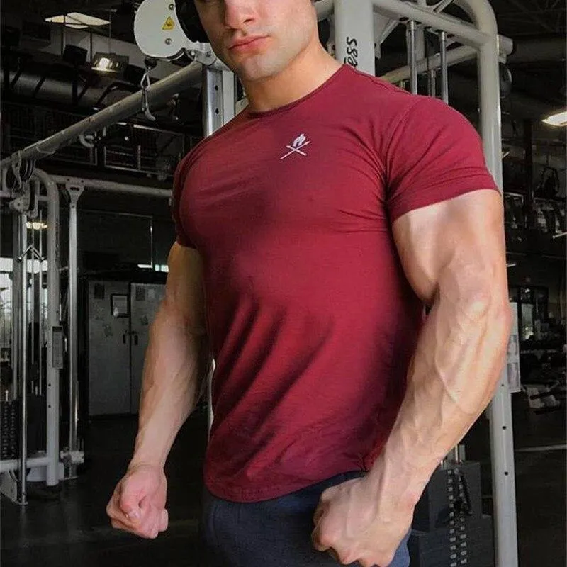Männer Kurzarm Druck T-Shirt Turnhallen Fitness Bodybuilding Baumwolle Tops Männlich Casual Fashion Schlankes T-Shirt Jogger Man Workout Kleidung