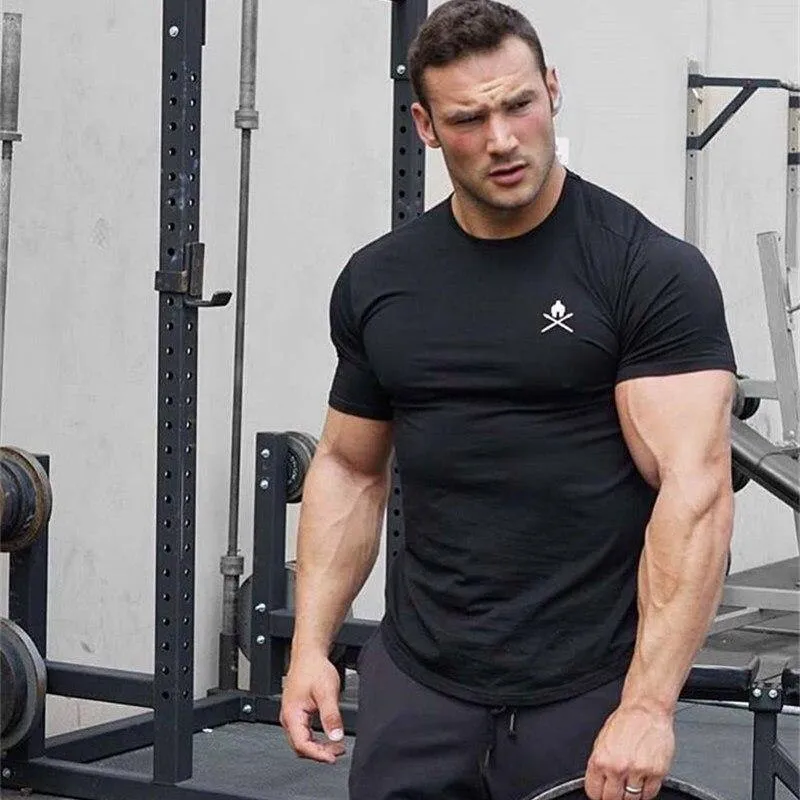 Männer Kurzarm Druck T-Shirt Turnhallen Fitness Bodybuilding Baumwolle Tops Männlich Casual Fashion Schlankes T-Shirt Jogger Man Workout Kleidung