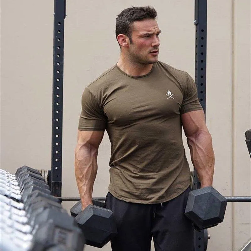 Männer Kurzarm Druck T-Shirt Turnhallen Fitness Bodybuilding Baumwolle Tops Männlich Casual Fashion Schlankes T-Shirt Jogger Man Workout Kleidung