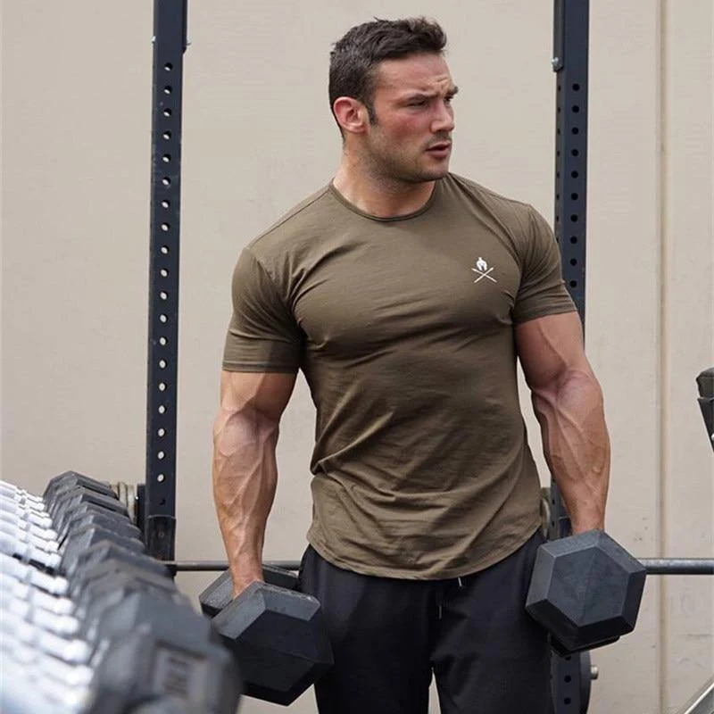 Männer Kurzarm Druck T-Shirt Turnhallen Fitness Bodybuilding Baumwolle Tops Männlich Casual Fashion Schlankes T-Shirt Jogger Man Workout Kleidung