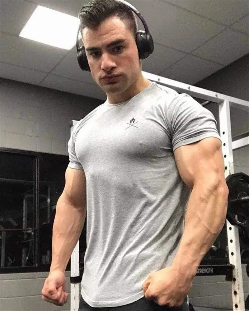 Männer Kurzarm Druck T-Shirt Turnhallen Fitness Bodybuilding Baumwolle Tops Männlich Casual Fashion Schlankes T-Shirt Jogger Man Workout Kleidung