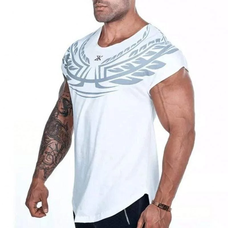 Herren Casual Fashion Printed Slim T-Shirt Turnhallen Fitness Bodybuilding Kurzarm Baumwolle T-Shirt T-Shirts Tops Männliche Trainingskleidung